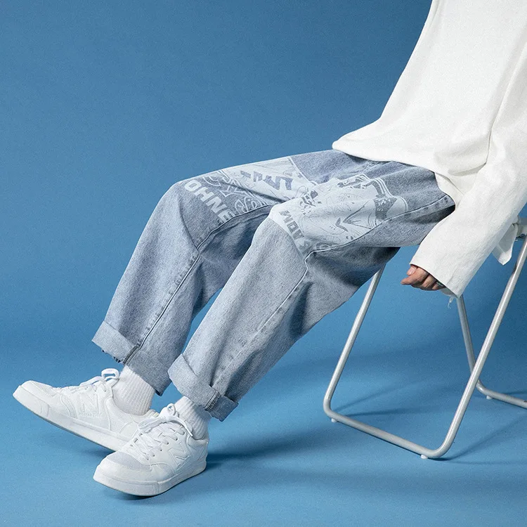 

Jeans men's straight pants loose spring and autumn casual men's pants Korean version distressed jeans men jeans hip hop jeans