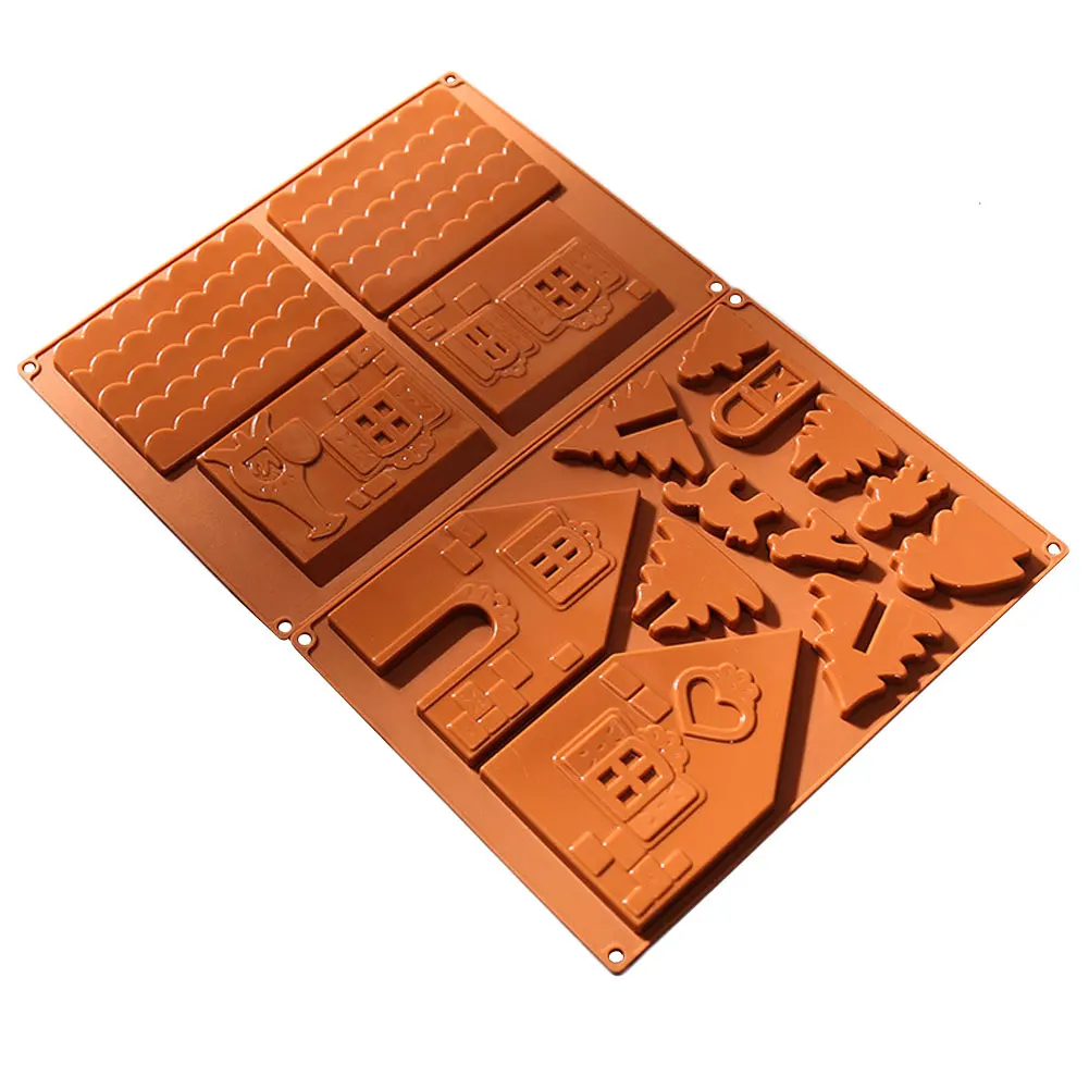 

DIY Christmas House Chocolate Mold Gingerbread House Silicone Mold Baking Cake Biscuit Tool Fondant Mold for Party Decorations