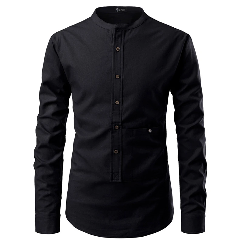 

4 color hedging new men's solid color hedging pocket decoration stand collar long sleeve shirt men's shirt