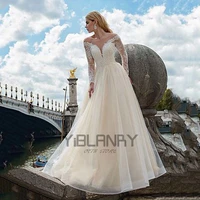 yiliber lace wedding dress v neck long sleeve retro bridal dresses temperament exquisite pattern buttons custom made