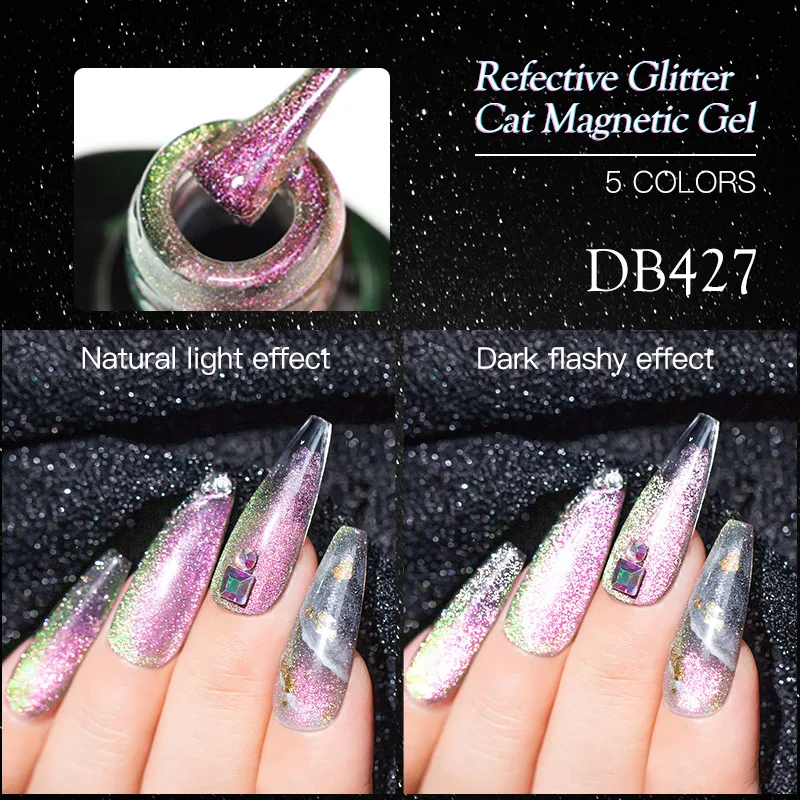 Mtssii Reflective Cat Eye Magnetic Gel Rainbow Glitter Nail Polish Soak Off UV Sparkling Auroras Laser Art | Красота и здоровье