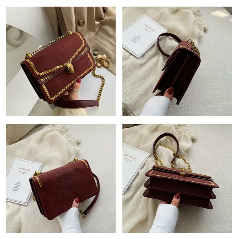 Модные сумки-мессенджер на ремне с цепочками Женские однотонные кашемировые