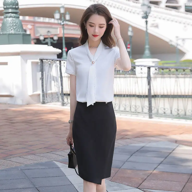 

Short-Sleeved Shirt Women Summer Chiffon Shirt New Casual Professional Fashion Temperament V-neck Shirt S-3XL