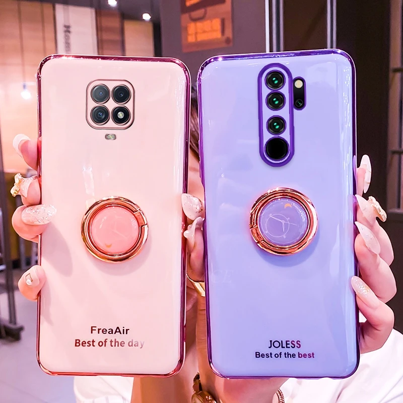 

Luxury Ring Holder Plating Silicone Phone Stand Case For Xiaomi Redmi Note 9 Pro 9s 7 8 Pro 9at 9a 9c Nfc 9t K20 8T 10 Cover
