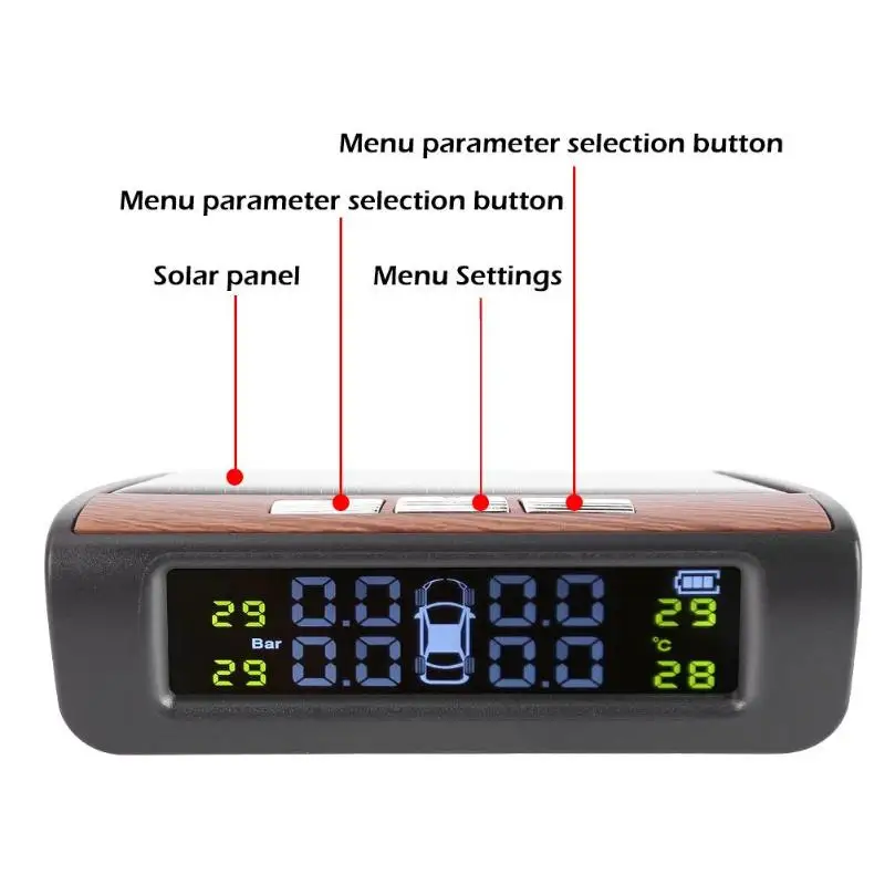 AN-06 Солнечный ЖК-дисплей автомобиля TPMS Авто Система контроля давления в шинах датчик температуры шин с 4 датчиками Высокоэффективная солнечная панель