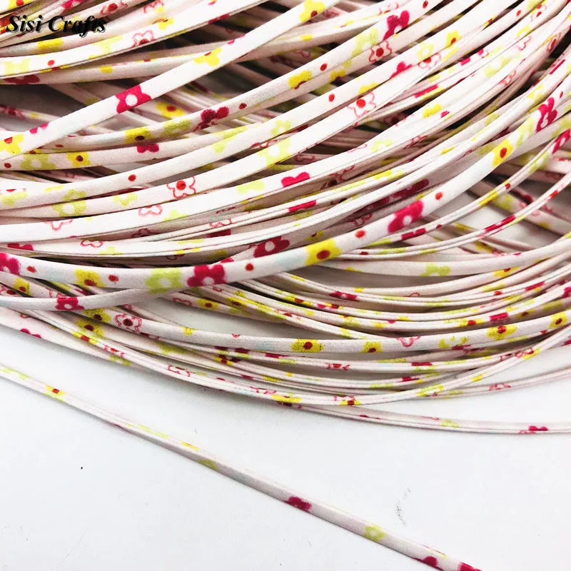 Sisi Crafts Bracelet Material Flower Printed 3mm Floral Cords Necklace Faux Leather PU Ribbon DIY Jewelry Making Accessories 1M | Дом и сад