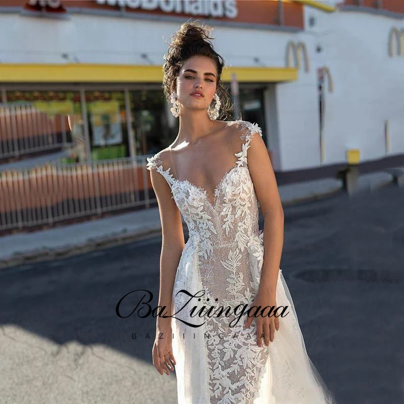 

BAZIIINGAAA Simple Wedding Dress Lace Little Beading Strapless Dress Luxury WeddingGowns Bridal Can Be Washed Bride Dresses