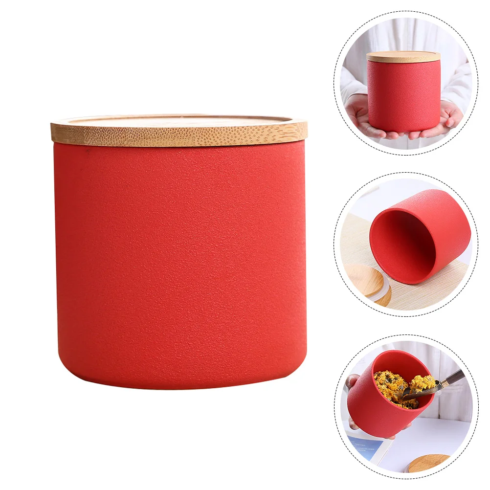 

1 Pc Multifunctional Sealing Storage Can Grain Jar Ceramic Food Storage Container (Red)