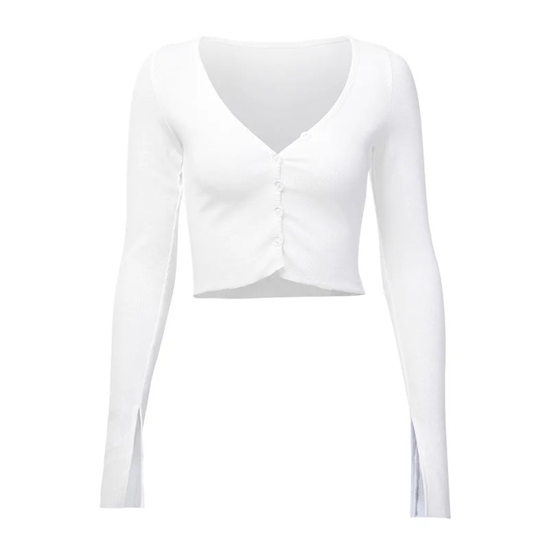 

Women Long Sleeve Crop Tops Sexy Deep V Neck Basic Solid Black White Lady Casual Tshirt Sexy Off Shoulder T Shirts Summer Autumn