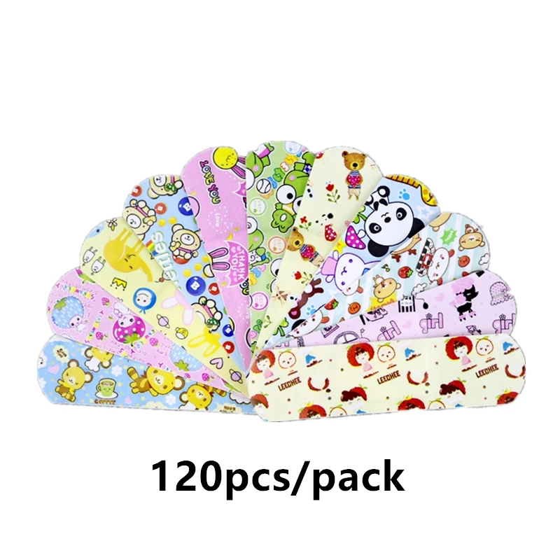 120PCs 120 шт./лот пластыри с мультяшным рисунком, клейкие повязки, пластырь для ран, первая помощь, гемостаз, пластырь, стерильные наклейки для детей - Цвет: 120PCs