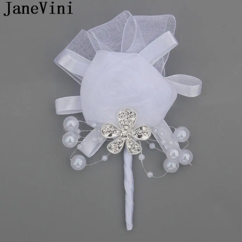 Бутоньерка для жениха с белыми жемчужинами и булавкой |