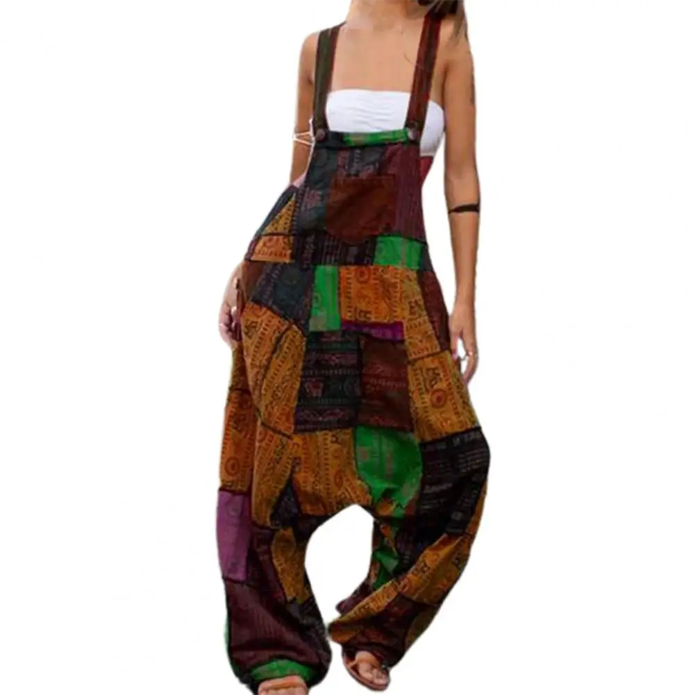 

75% Hot Sales!!! Jumpsuit Printed Wide Leg Dungarees Fashion Women Sleeveless Baggy Overalls for Spring