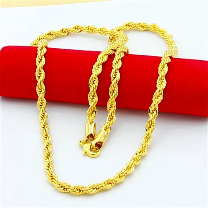 

Hip Hop plated 24K Gold Necklace 4MM Twisted Rope Twist Electroplating Gold Necklace for Men & Women Wedding Jewelry Gifts