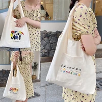 womens shopper shopping bags canvas commuter vest bag cotton cloth large grocery handbags friends pattern eco tote bag