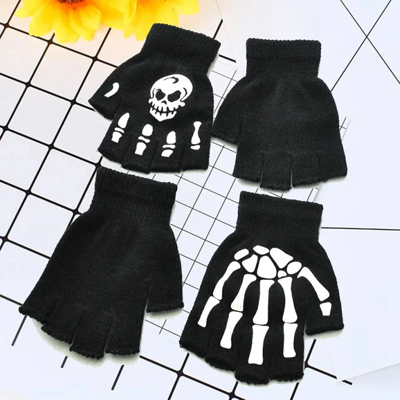 Перчатки в стиле Хэллоуина полуперчатки с черепом когтями скелетом новинка