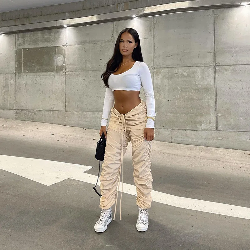 

Cargo Pants Ruched Low Waisted Pencil Pants Joggers Fashion Trousers Vintage Women Long Pants 2021 Autum New Capris 90S