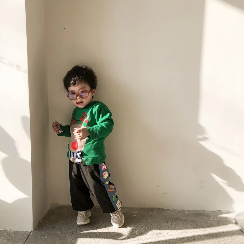 Tonytaobaby/зимняя одежда; Новинка; детская одежда для мальчиков и девочек; милый плотный свитер с зеленым оленем; Рождественская одежда для малышей