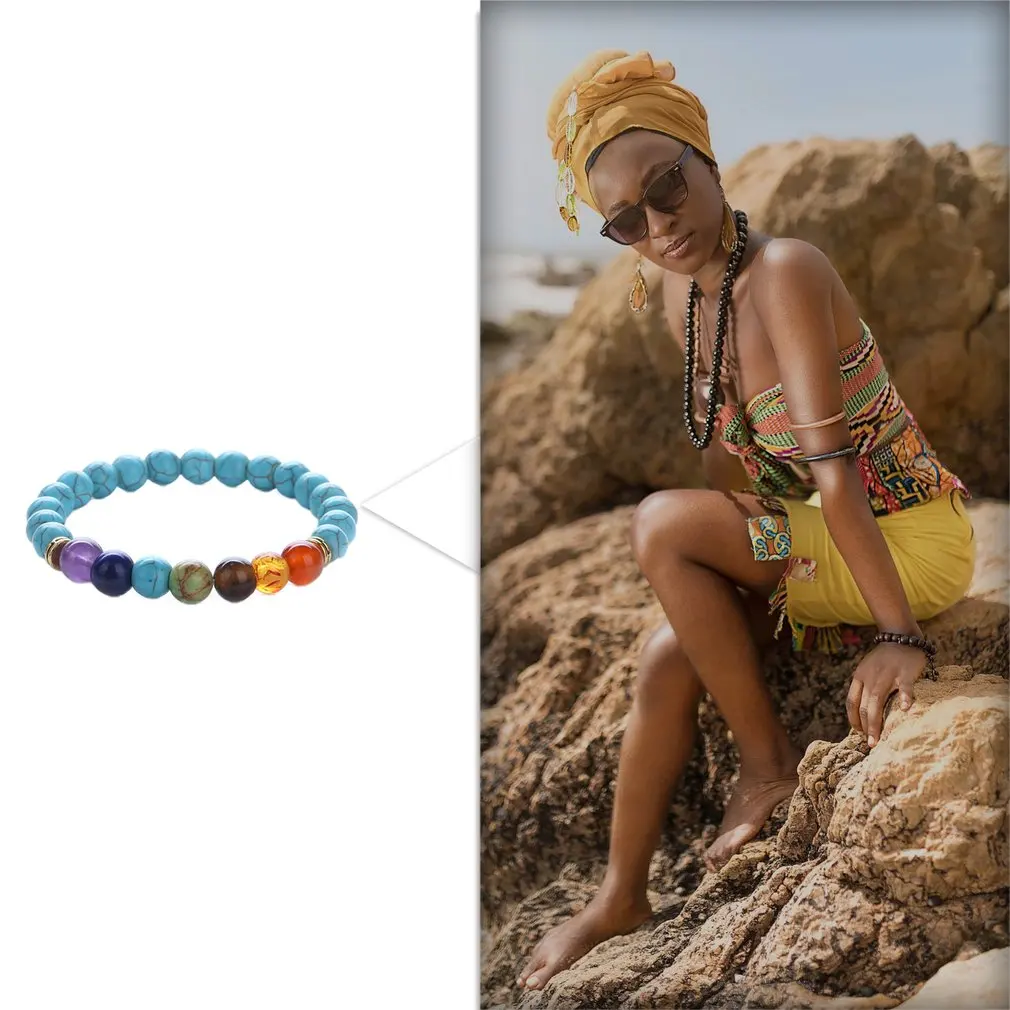 Браслет из Тигрового Глаза 7 Натуральный Камень Чакра Йога Баланс Браслеты Бусы