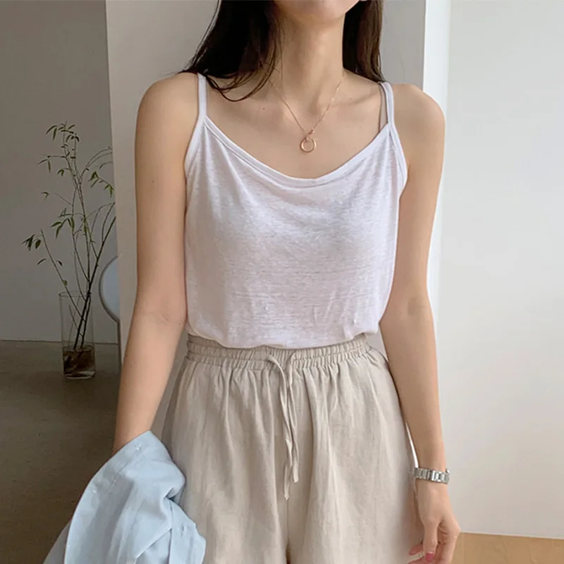 

Cotton Linen Summer Women Tank Tops Sexy Spaghetti Strap V-Neck Sleeveless Basic Harajuku Top Female Clothing