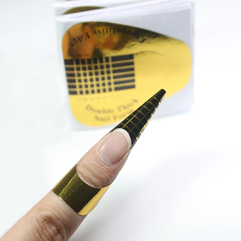 

Acrylic Nail Forms Gold Horseshoe French Nail Extension Tips Form Acrylic Builder UV Gel Extend Mold Guide Stickers