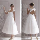 Женское Короткое свадебное платье без рукавов, белое винтажное платье до щиколотки, с открытой спиной, на заказ