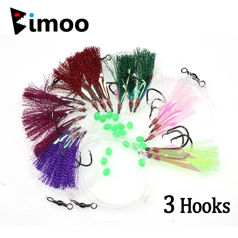 

6 Bags 3 Hooks 3/0-8/0 Big Flasher Rig Fish Skin Sabiki Snapper Snatcher Cod Fishing Bait Lures with Sharp Hooks Red Yellow Bule