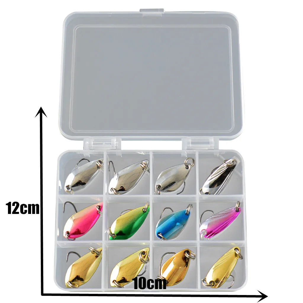 

Luya Bait Set 12pcs mixed 3g/4.5g/5g Fishing Box Metal Bait Spoon Lure Set Trout Lure Fishing Tackle