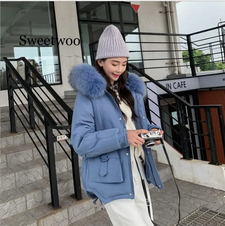 New Korean Fur Hooded Jackets Parkas Winter Jacket Women Short Style Tie Up Warm Thick Slim Winter Coat Female