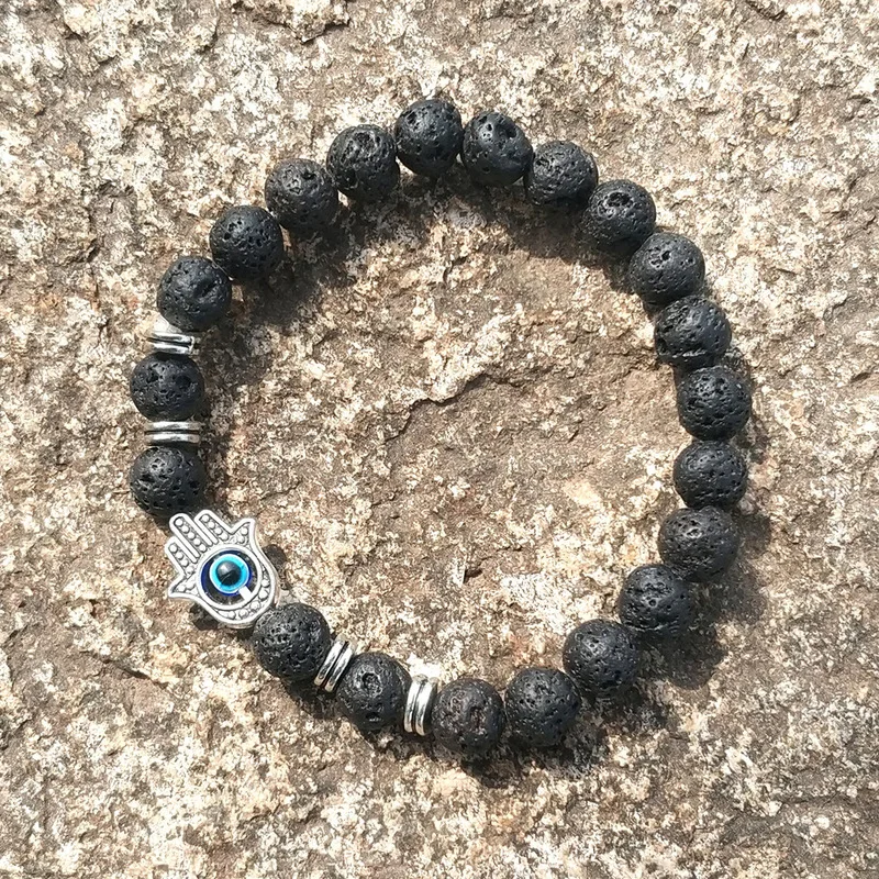 Модные подвески для рук и глаз 8 мм черные лавовые камни бусины браслеты сделай