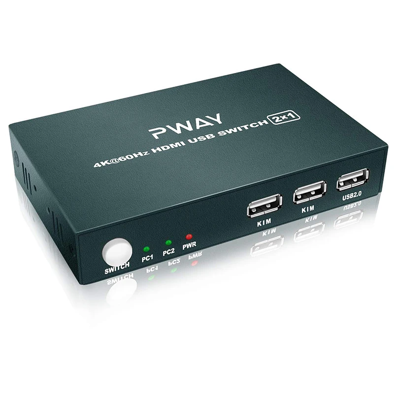 

PWAY HDMI KVM Switch 2 Port, Ultra HD 4K@60Hz, USB 2.0 Hub, Support Hotkey Switch and Wireless Keyboard and Mouse USB Switch KVM