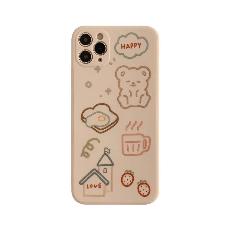new cute bear bread phone case for iphone 11 xs max 7 12 mini 8 plus silicone cover x xr 13 pro max cartoon family capa shell free global shipping