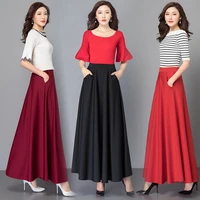 a line skirt ankle length straight black red wine maxi skirts for women summer plus size solid color pleated long skirt pocket
