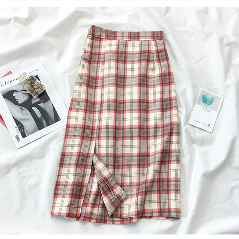 Женская длинная юбка в клетку Корейском стиле уличная одежда лето 2020|Женские