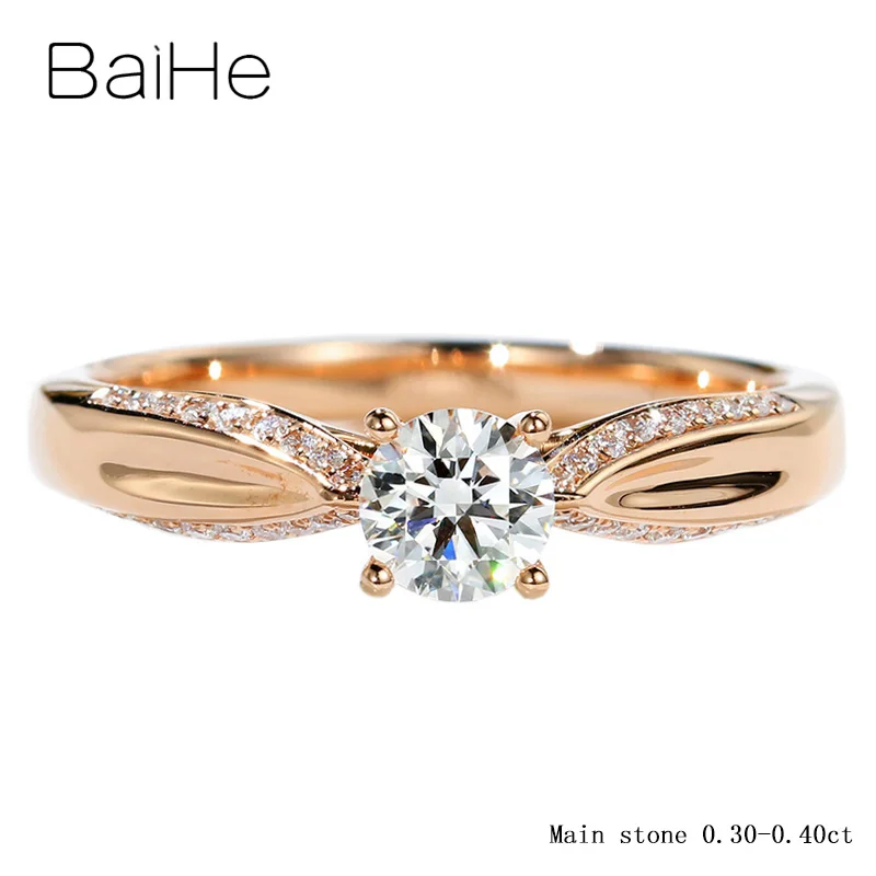 BAIHE Solid 14K розовое золото около 0,30-0.40ct Сертифицированный H/SI круглый натуральные бриллианты украшения для помолвки Подарочное кольцо - Цвет камня: Main Stone 0.30-0.40