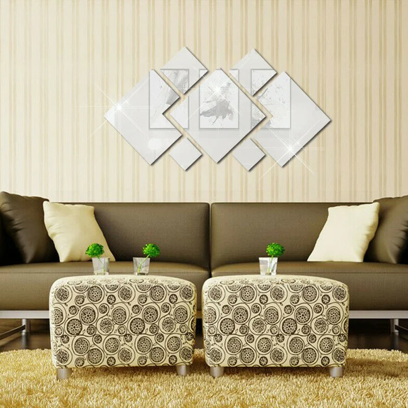 Настенные зеркальные наклейки 3D акриловые серебряные алмазные самоклеящиеся