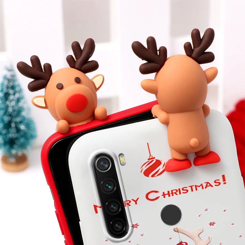 Силиконовый чехол с рождественским оленем для Xiaomi Redmi Note 8 T новогодней 3D куклой