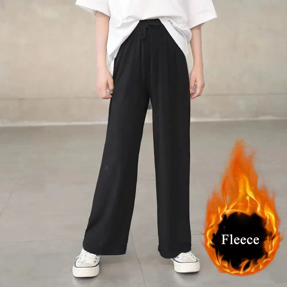 Брюки тонкие шелковые для девочек свободные штаны с высокой талией и широкими