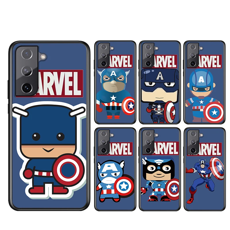 

Marvel Captain America For Samsung Galaxy S21 S20 FE Ultra Lite S10e S10 S9 S8 S7 S6 Plus Edge 5G Black Soft Phone Case