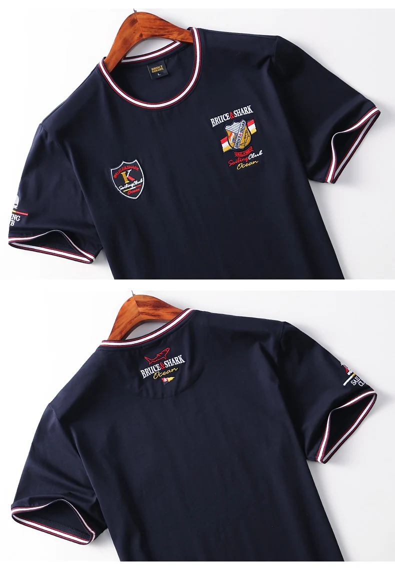 

men's Summer new Tees Streching short-sleeve solid embroidery casual Breathable cotton T-shirt men tops 4XL