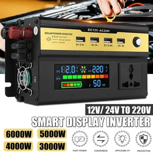 3000w4000w6000w power inverter pure sine wave lcd display dc 12v to ac 220v usb car transformer convert charging converter