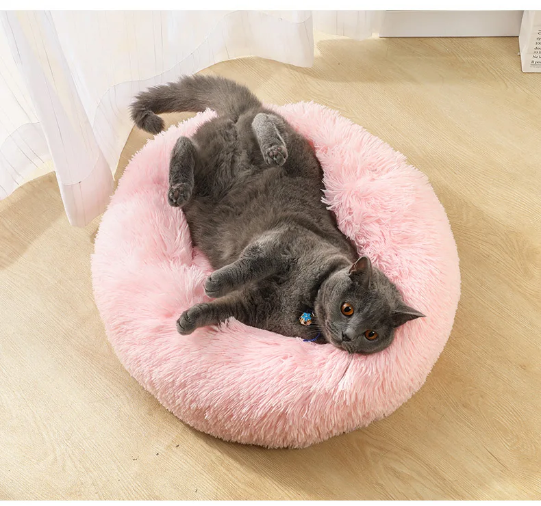 

Cat Super Soft Long Plush Warm Mat Cute Lightweight Kennel Pet Sleeping Basket Bed Round Fluffy Comfortable Touch Pet Products