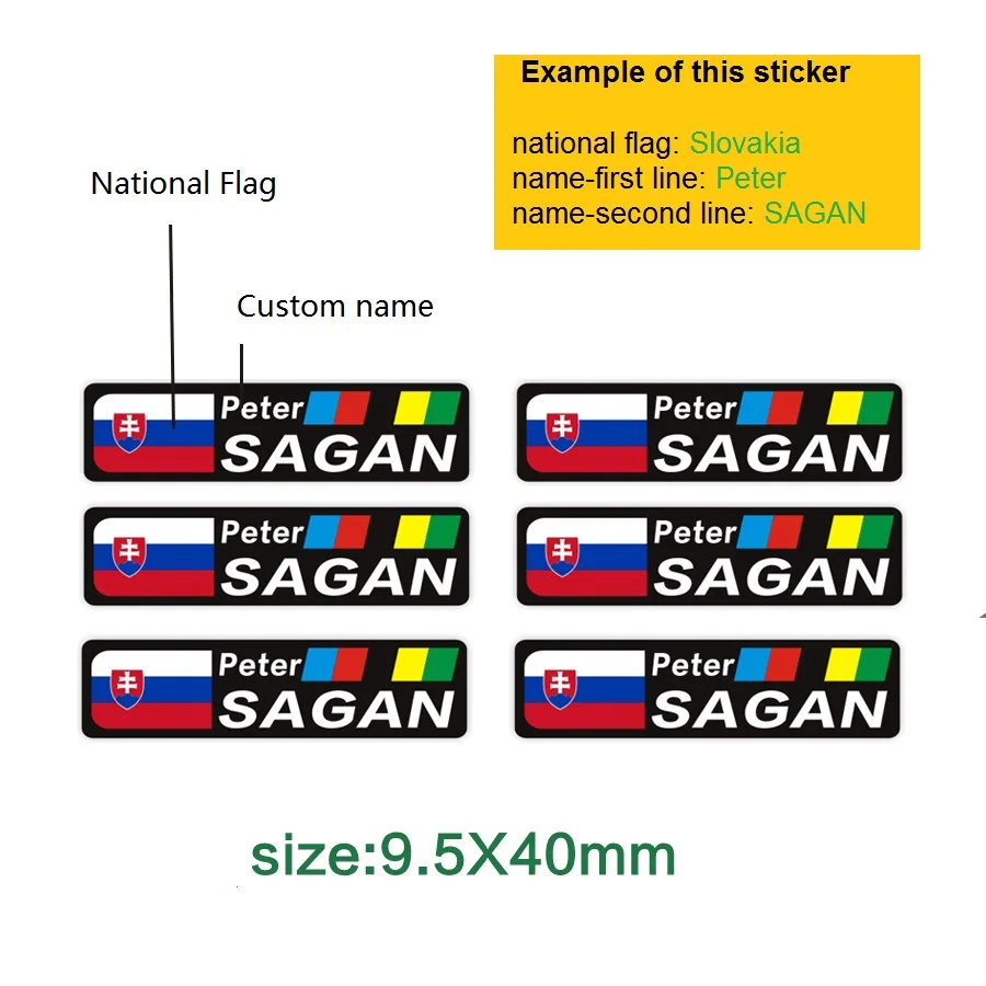 6 шт. наклейки с национальным флагом и именем на заказ для велосипеда