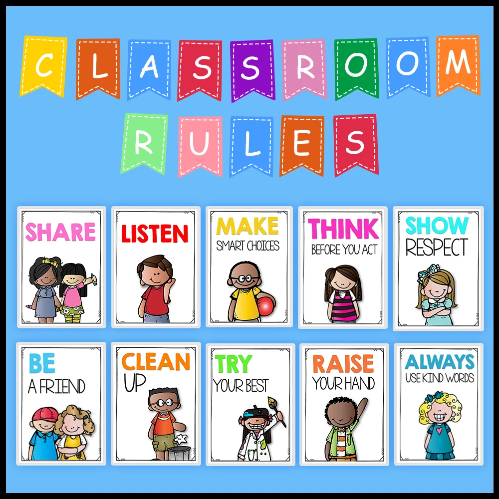 

10PCS Kindergarten decoration A4 poster Classroom Rules Educational Posters Wall layout Children education poster School layout