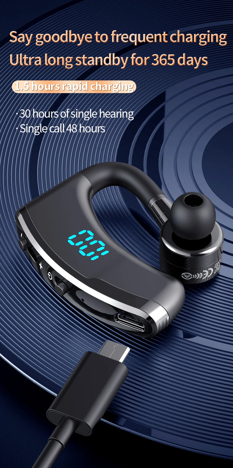 Беспроводная гарнитура Bluetooth V8 с цифровым дисплеем V9 5 0 шумоподавлением для