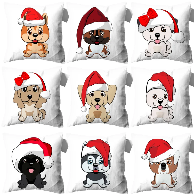 

Cute Dog Pillow Case Cushions Christmas Hat Pillows Decor Home Pillowcover Cushion Cover Decorative Cushions for Sofa Farmhouse