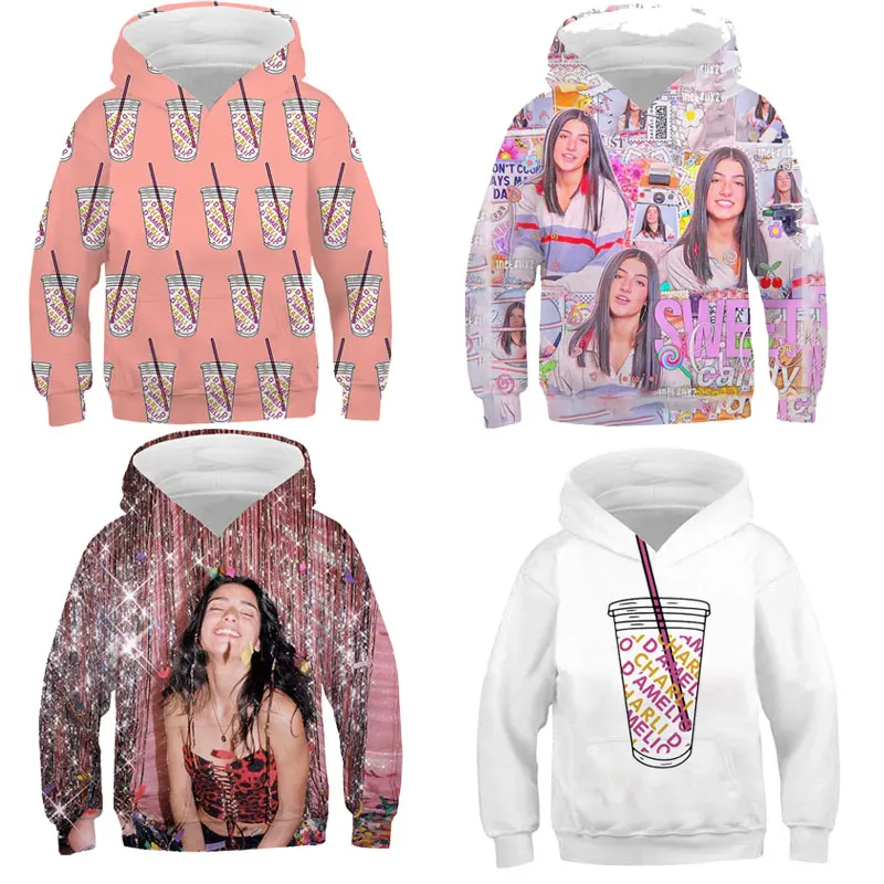 

New Charli D'Amelio 3D Printed Hoodies Children Sweatshirts Boys/Girls Hooded Autumn Winter Milk Tea Cup Pullover Tops For Kid