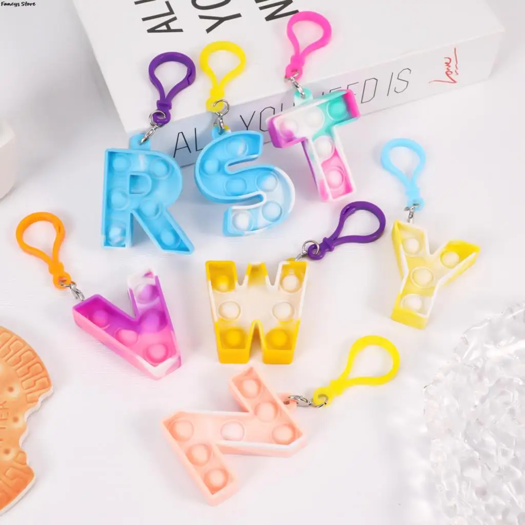 

Kids 26 Letter Puzzle Decompression Keychain Push It Bubble Silicone Toy Bag Decor Halloween Birthday Gifts Office Decompression