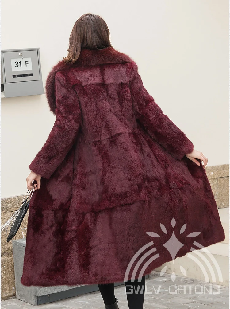 Женская длинная куртка с воротником из лисьего меха | одежда