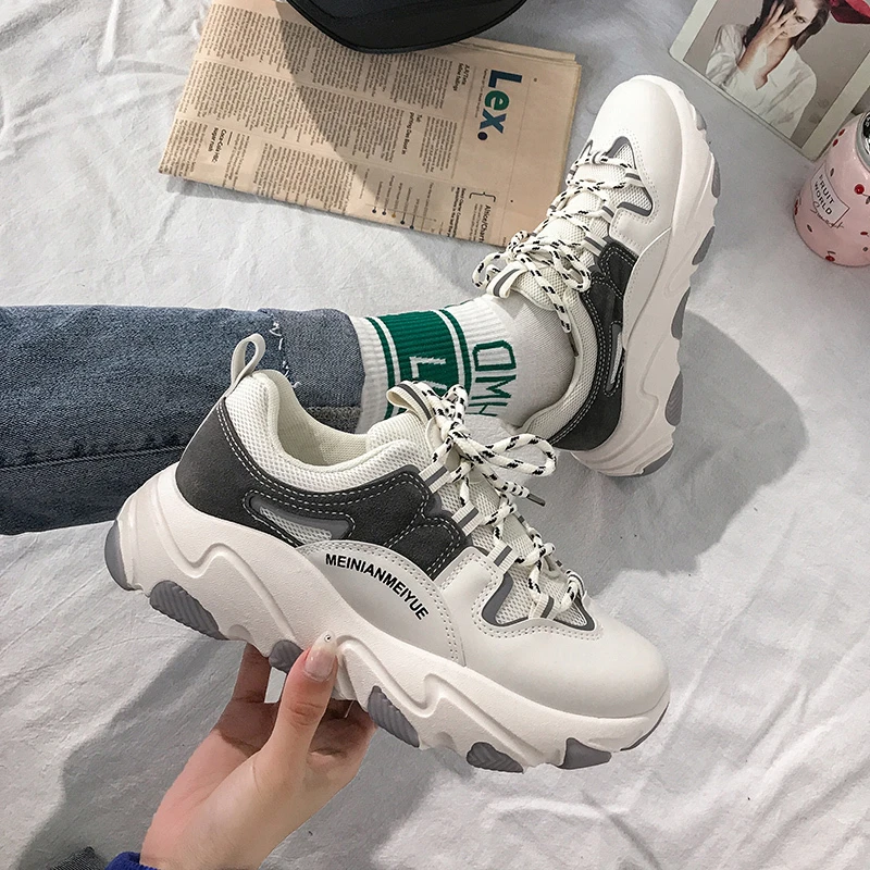 Женские кроссовки на массивной платформе Ulzzang Белые Повседневные Дизайнерские