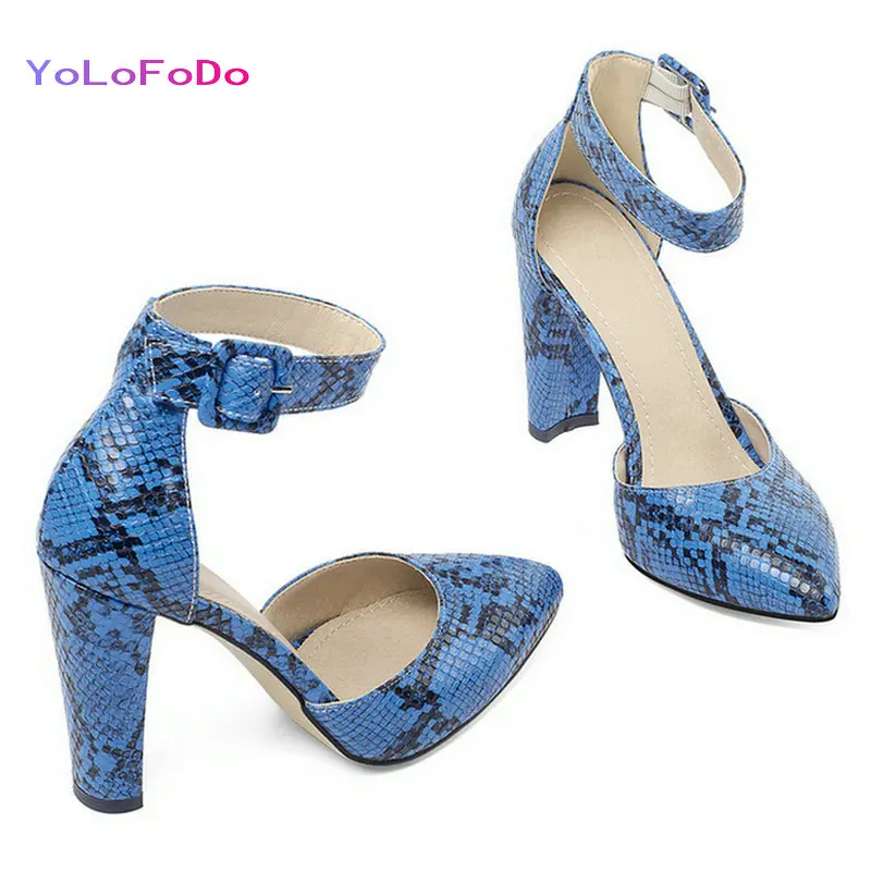 

Faux Leather Snake Print High Quality Women High Heel Shoes Fashion Pointed Toe Buckle Women Pumps Dress Square High Heel Shoes